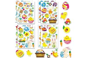 BOOSHMall Naklejki wielkanocne, 8 arkuszy, naklejki na jajka wielkanocne dla dzieci, zajączki, pisklęta, kwiaty, samoprzylepne naklejki do dekoracji wielkanocnych