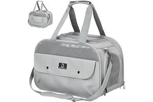 A 4 PET Transportbox Katze, Hundetasche Flugzeug für Kabine/Auto, Leicht Hunde Flugtasche mit Sicherheit Schnallen/4 Mesh/Aufbewahrungstasche, Grau