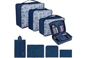 Coolzon Organizer Valigie Viaggio Set 8 Pezzi set, Cubi di Imballaggio Organizer Valigia Perfect Storage Travel Luggage Organizer per i vestiti,Cosmetici,Scarpe,Intimo, Blu Navy