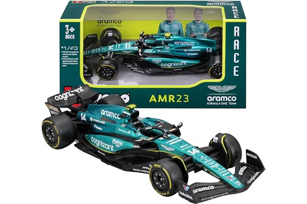 Bburago - Aston Martin AMR23#14 Alonso - Modèle réduit réaliste de Voiture de F1 à l'échelle 1:43, réplique Diecast sous Licence Officielle Aston Martin, âge recommandé 3+ Ans
