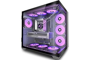 ANSAITE ATX PC-Gehäuse 9×120 mm ARGB PWM-Lüfter vorinstalliert ，Mid-Tower Gaming PC-Gehäuse, Panorama-Gehärtetes Glas Schwarz Computer-Gehäuse mit Typ-C, 360mm Radiator Unterstützung，H-D9 (Schwarz)