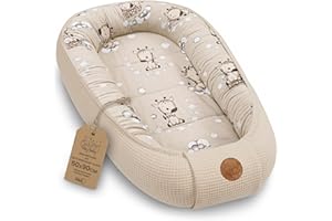 TOTSY BABY Gniazdko dla noworodka - kokon 90x50 cm ręcznie robione dwustronne z bawełny waflowej pique Żyrafy