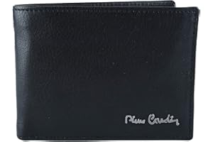 Pierre Cardin, Portafoglio Uomo Nero, Vera Pelle, Portamonete, Scatola Regalo (Nero RFID)