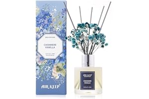 Airkeep Diffuseur de Parfum Cashmere Vanilla, Diffuseur Parfum Maison avec 8 Bâtonnets Diffuseur Parfum, Decoration pour Chambre, Salon, Salle de Bain, Bureau, 100ml