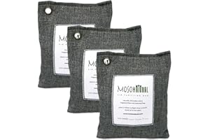 Moso Natural Lot de 3 sacs purificateurs d'air de 200 g | Absorbeur d'odeurs de charbon de bambou pour la maison et la voiture | Éliminateur d'odeurs de placard, désodorisant pour petite pièce et
