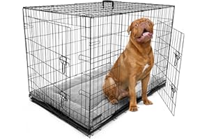 DOG CRATES + DogCrates+ Extra Extra Large Foldable Dog Crate with Bed, 2 Doors Design, Non-Chew Metal, Removable Tray, 46-Inch Black
