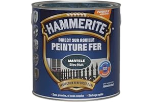 Hammerite Peinture Métal Direct sur Rouille - Anticorrosion, imperméable, direct sans sous-couche - Bleu Nuit Martelé 2,5 L