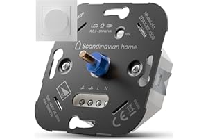 Scandinavian home Dimmer für LED Lampen 3-300W / VA - Universeller LED Dimmer Schalter mit Phasenabschnitt, Standardmaß 55 - Unterputz LED Dimmer 230V Dimmschalter Drehdimmer - Blende Weiß Glänzend