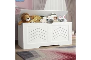 Blisswood Toy Box, Wooden Storage Chest, Large Blanket Box with Lid & Safety Hinges, Storage Bench & Toy Storage Organizer for Kids, Boys & Girls, Baby Toybox for Bedroom, Playroom (White)