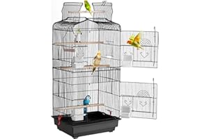 VEVOR 41-inch Open Top Large Parrot Bird Cage, Hanging Bird Cage for Parakeets Finches Canaries Lovebirds Cockatiels Budgies Small Quaker Conures Travel Pet Flight Birdcage with Swing and Perch