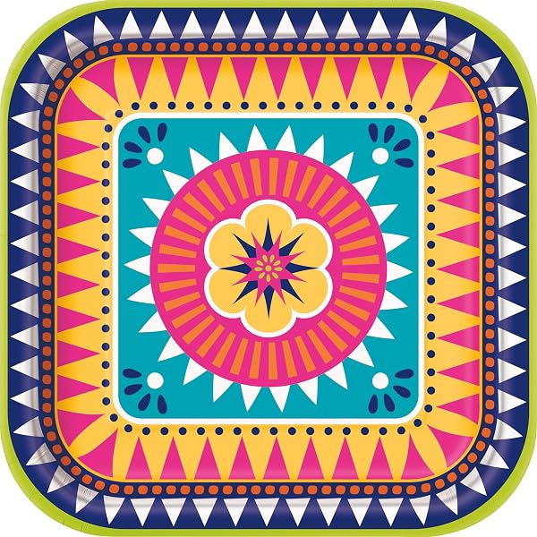 Assiettes En Carton Boho Fiesta - 18 Cm, Lot De 10 - Thème Mexicain, Décoration Fête - Idéal Pour Gâteaux Et Apéritifs - 11