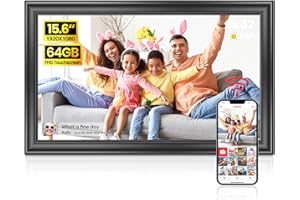 YALILIA Frameo 15.6" WiFi Digital Picture Frame - 64GB Storage, 1920x1080 FHD IPS Touchscreen, Instant Photo/Video Sharing via Frameo App, Auto-Rotation, Desktop&Wall Mountable