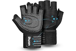 ihuan Ventilated Weight Lifting Gym Workout Gloves with Wrist Wrap Support for Men & Women, Full Palm Protection, for Weightlifting, Training, Fitness, Hanging, Pull ups