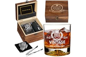 LEEGOHI Cadeau d'anniversaire 70 ans pour homme, pierres à whisky vintage né en 1955, coffret cadeau pour lui, meilleure idée cadeau de 70 ans pour homme, mari, petit ami, Noël