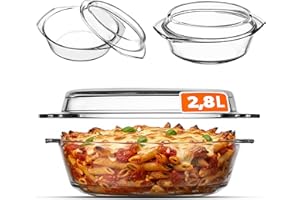 KADAX Pirofila per Cottura da Forno in Vetro Trasparente, Casseruola Rotonda con Coperchio da Cucina, Piatto Resistente al Calore per Lasagne (2.8 L)