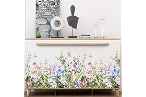 Farbenfrohe Blumen Wandaufkleber, Giyiprpi Schälen und kleben Grüne Pflanzen Blume Gras Schmetterling Wandtattoos, DIY Abnehmbar Wandkunst-Dekor für Kinder Schlafzimmer Wohnzimmer Kinderzimmer