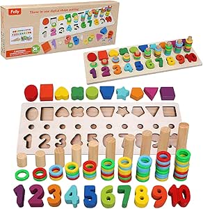 Felly Jouet Montessori Mathematiques Bebe 1 2 3 Ans Jeux Educatif Puzzles En Bois Apprendre A Compter Et Les Couleurs Jeu Reconnaissance De Numero La Forme Puzzle Parfait Cadeau Enfant Amazon Fr