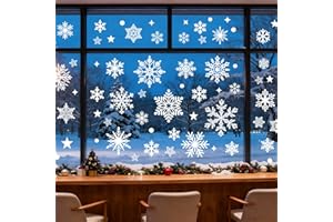 GAEEP Christmas Snowflake Window Stickers Large, 160 Pcs White Xmas Window Clings Reusable, Double Sided Big Windows Decals Xmas Scene for Shop Office Classroom Decorations with Stars for Glass Door Decs