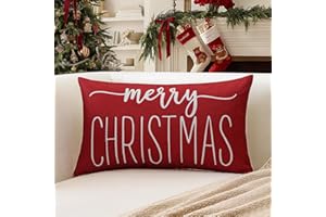 Artscope 1 Pezzi Merry Christmas Federe Cuscini di Natale Cuscino Decorativo in Lino Natalizi per la Decorazione Domestica Soggiorno Camera da Letto Divano 30x50cm (Rosso Bianco)