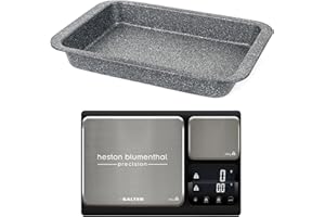 Salter Roasting Tray & Kitchen Scale Set – Megastone 36 cm Roaster with Non-Stick Coating, Carbon Steel, Heston Blumenthal Precision Digital Baking Scale with Dual Platforms, 10kg/200g, Tare Function