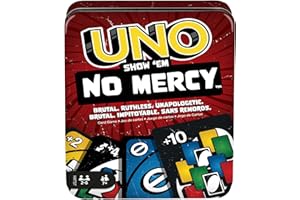 Mattel Games UNO No Mercy, Juego de Cartas con Cartas adicionales, Reglas Especiales y penalizaciones más despiadadas, Juego de Mesa Familiar, Juguete Regalo para niños y niñas +7 años, HXT57, Rojo