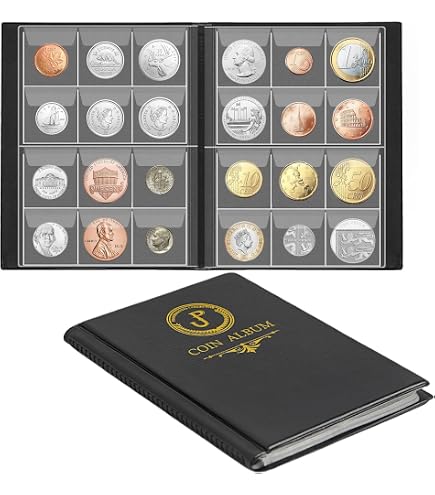 Livre Pieces De Monnaie Collection Album Collection Pièces De Monnaie 240 Places - Cuir Et PVC, 21.5x17cm, Anti-chute Rangement Pièces Collector