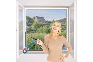 NeatiEase Mosquiteras para Ventanas Pantalla magnética ajustable y flexible de 150 x 180 cm, se adapta a cualquier tamaño más pequeño（Marco blanco, malla gris）