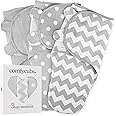 Comfy Cubs Easy Swaddle Blanket, 3 Pack - 100% Cotton Swaddle Set, Small for 0-3 Months Infants, with Adjustable Velcro, Breathable and Durable Sleep Sack, Newborn Baby Gifts - Grey
