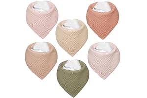 IKWOLETI Baberos Bebe Recien Nacido, Bavoirs Bebe Triangulares de Muselina, Baberos Bandana para Bebe Unisex, Altamente Absorbentes, Transpirables y Ajustables, 6 Piezas