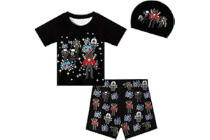 Brigcalki Skibidi Toilet Boys Swimming Costume Swimwear Swimsuit Kids Rash Guard Suit Short Sleeves UPF Protection for 6-12 Years