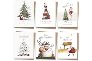 Hyggartn Weihnachtskarten - 24 Premium Weihnachtskarten mit Umschlag Set - A6 Postkarten mit Weihnachts-Cartoon-Stil - Kleine Weihnachtskarten für Kinder Freunde Grußkarten Weihnachten Geschenke