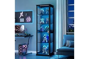 ‎LVIFUR Lvifur Glasvitrine mit LED Beleuchtung und Glastüren für Wohnzimmer Schlafzimmer,40×50×180cm 5-Lagen Vitrinenschrank Vitrine mit Intelligente Sensorik für Sammlerstücke,Wein,Black