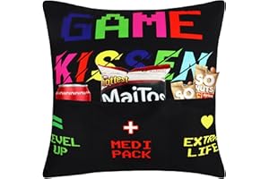 Merclix Gamer Geschenk Lustig Kissenbezug 45x45 mit 3 Taschen Zocker Geschenke für Männer Weihnachten Gaming Deko Zimmer Teenager Jungen Geburtstag
