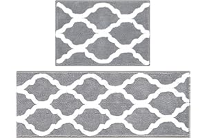 Pauwer Set de 2 Tapis de Bain Antidérapant Microfibre Absorbant Carpette Lavable en Machine Tapis Bain,Gris,(45X65cm+45X120cm)