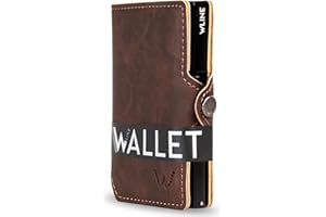 WLine Porta Carte di Credito Uomo e Donna Schermato in Pelle PU - Portafoglio Uomo Slim Rfid Compatto ed Elegante - Portatessere Uomo Tascabile (Marrone Scuro Vintage senza Zip)