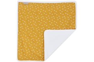 KraftKids Wickeltischunterlage Musselin gelb Pusteblumen, Windelmatte aus 100% Baumwolle, wasserundurchlässige Reise-Wickelunterlage