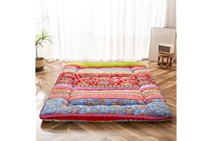 ‎YOSHOOT YOSHOOT Bohemian Retro Futon Matratze, Faltbare Vintage Floral Japanische Bodenmatratze Schlafbett Tragbare Camping Gästebett Klappbar Tatami Liege Couch Bett Pad (Bohemian C, 90 x 190cm)
