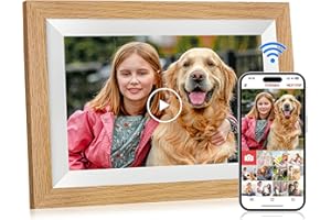 JAZAAD Digital Photo Frame Wifi 10.1 inch Oak Wood Frame, Smart Electronic Digital Picture Frame 32GB Memory, 1280 * 800 HD IPS Touchscreen, Share Photos & Videos via Frameo APP, Gift for Women/Men