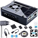 Bruphny Case per Raspberry Pi 4 con Ventola, 5.1V 3A USB-C Alimentatore, 4 Dissipatore, 1.8M Micro-HDMI Cavo, USB Lettore di 