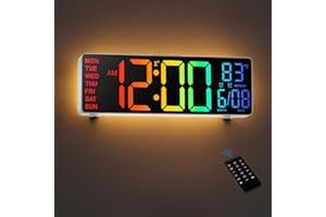 HAITANG Reloj Digital Pared - Reloj Digital Sobremesa de 10,5" con Indicador de Temperatura, Fecha y Día, Regulador Automático de Brillo RGB, Luces Nocturnas, LED 24/12H para Escritorio, Dormitorio