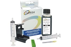 refill24 Kit de Recharge Compatible pour Cartouches d'encre HP 301, 301 XL Noir avec Clips et Accessoires + 100 ML d'encre