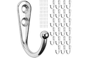 Krokar för skruvning, 24 st, i silver, yttermått 42 x 27 x 13 mm, enkelkrok inkl. träskruvar, klädkrokar för dörr, badrum, kö