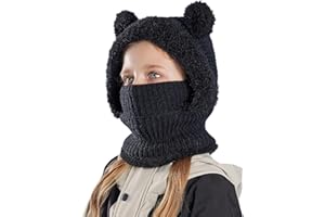 TAGVO Fille Garçon Cagoule Hiver, Balaclava Casquette Polaire Mignon Animal Thermique Bonnet Écharpe Ensamble Enfant Chaud Cache Cou Oreilles Chapeaux pour 4 à 10 Ans