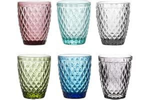 TRESV Set de 6 Vasos Colores o Transparente, Vaso de Cristal agua de 250ml, Vaso de Agua y Bebidas, Aptos para Lavavajillas (6 colores)