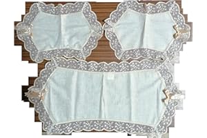 EURORICAMI VITERBO Elegante Set di 3 Centrini Chantilly in Misto Lino con Applicazione in Pizzo Macramè - Centri Grande 90x40 cm, Due Piccoli 30x40 cm - Colore Beige adatto per Camera da Letto o Salone