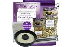 ‎NATURHEILMITTEL HEILSTEINE METHUSALEM GMBH NEU-ULM Räuchern GEGEN Negative Energie 8-TLG Set energetische HAUSREINIGUNG mit RÄUCHERMISCHUNG + WEIHRAUCH & MYRRHE, Räucherschale, Räucherkohle, Räucheranleitung, Täschchen. 10 x RÄUCHERN. 81194-S