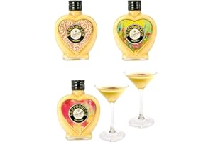‎VERPOORTEN ORIGINAL Herzflaschen Set mit 3 x 0,2 L VERPOORTEN ORIGINAL Eierlikör 20%vol (Motive: Flower, Sun, Style), plus 2 exklusive handgefertigte Verpoorten Cocktail Schalen