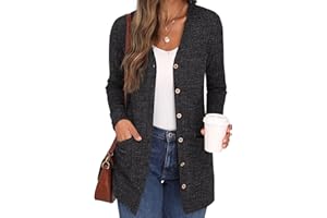 GRECERELLE Damen Leichte Strickjacke Lang mit Taschen und Knöpfen Long Elegant Cardigan V-Ausschnitt Knopfleiste mit Taschen
