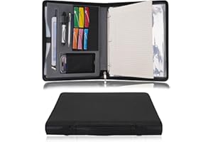 Wonderpool Carpeta de Viaje con Cremallera Carpeta de 3 Anillas A4 Padfolio Estuche de Documentos portafolios Organizador de Oficina Escuela para Hombres y Mujeres (Negro)