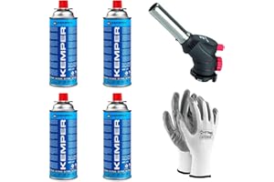 HYTAMA TOOLS KEMPER - Chalumeau à gaz Multi-usages Soudure Brasage Cuisine + 4 Cartouche de gaz butane 227gr